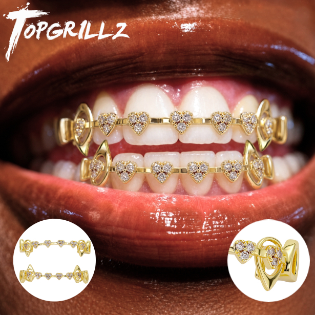 Body Jewelry Lot - TOPGRILLZ Hohlherz-Grillz-Set mit Micro-Pavé-CZ, Ober- und