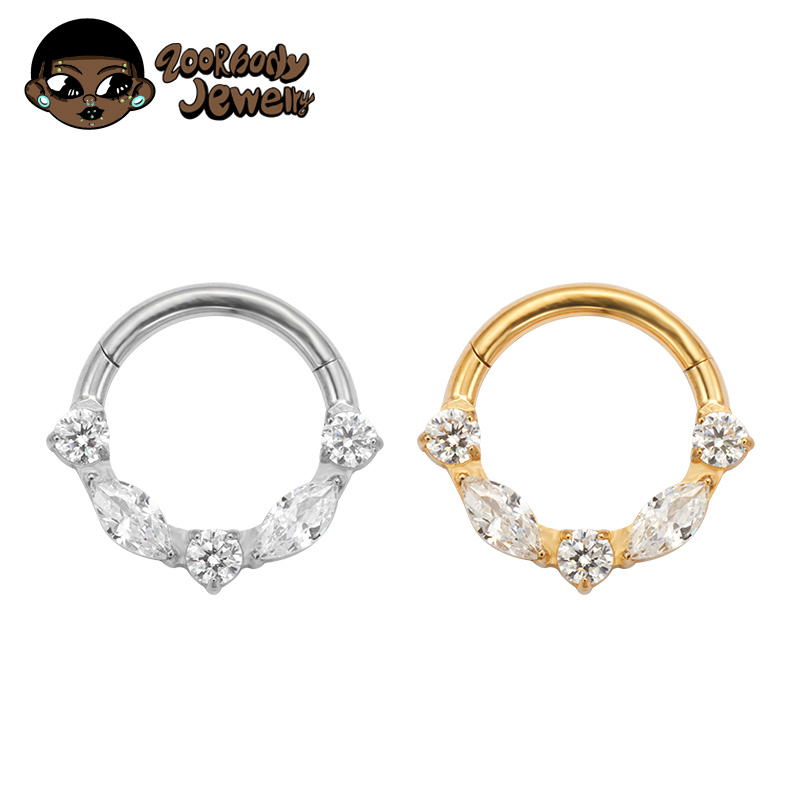 Septum Clicker Ring - ASTM F136 Titan Marquise CZ Scharniersegment