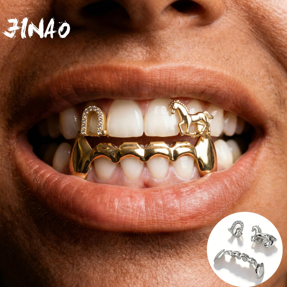 Body Jewelry Lot - JINAO Hip-Hop 3-teiliges Zahnset mit Eis-CZ-Steinen,