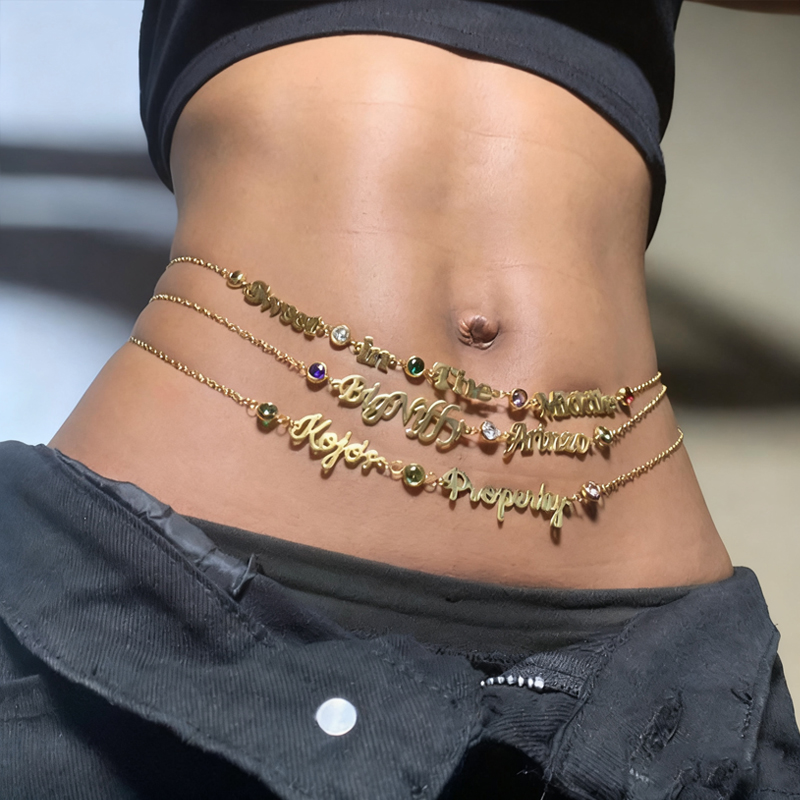 Body Jewelry Names - DUOYING Benutzerdefinierte Name Bauchkette Edelstahl Schmuck