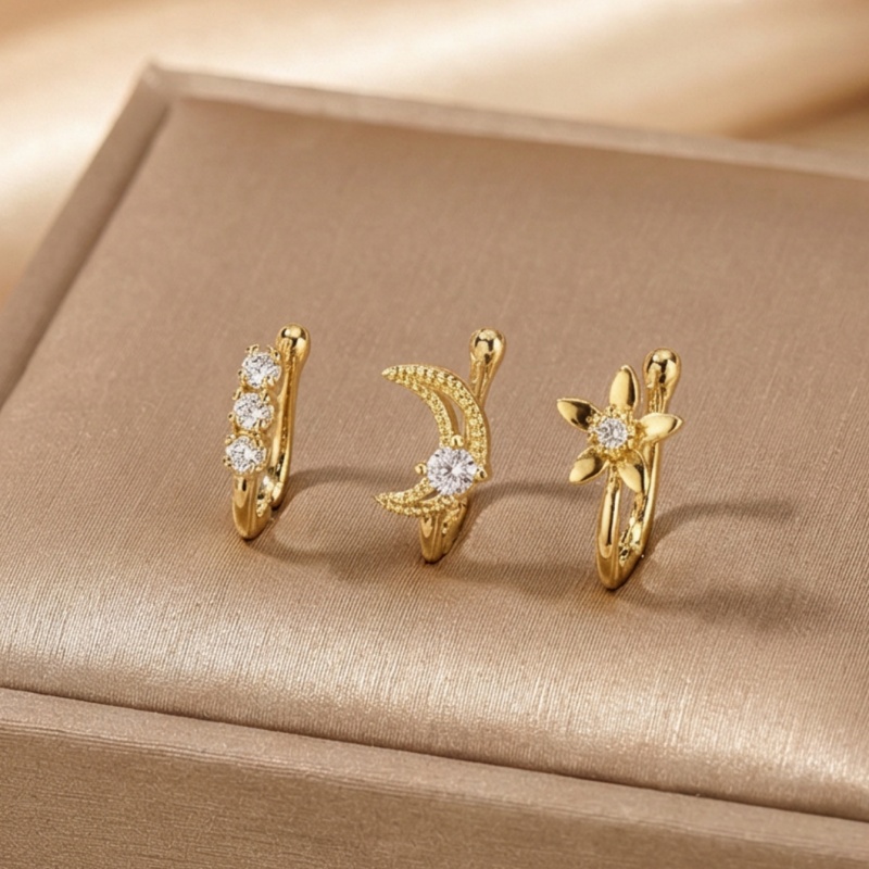 Body Jewelry Lot - 3-teiliges Retro-Luxus-Nasenklammer-Set, Kupfermaterial mit künstlichem Zirkon