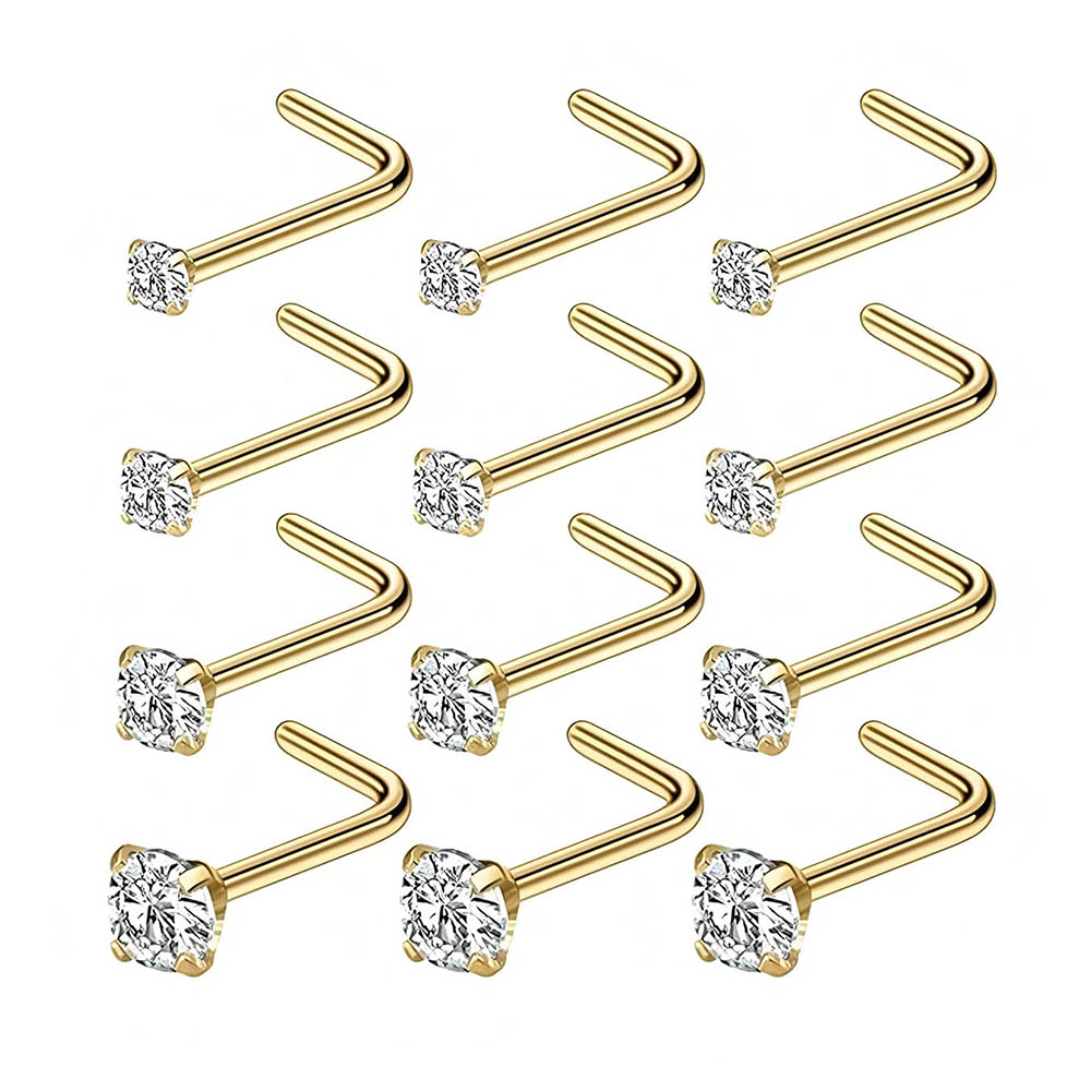 Body Jewelry Lot - 12-teiliges komplettes Set 316L hypoallergene L-förmige
